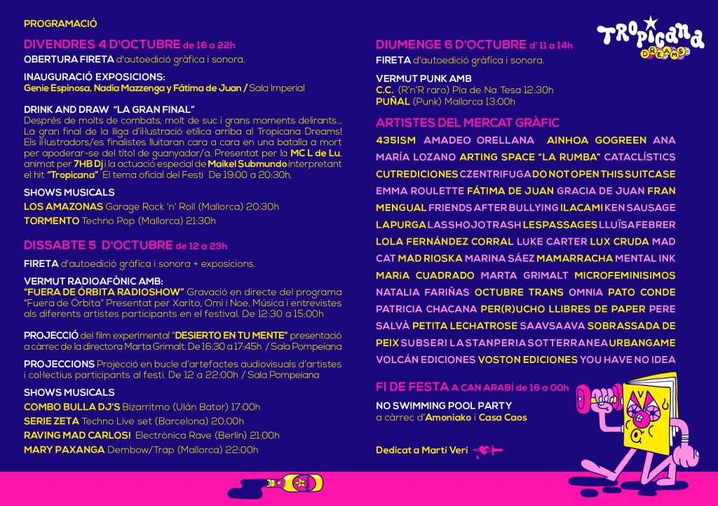 programa Tropicana Dreams Fest autoedicón gráfica y sonora  Mallorca 2019